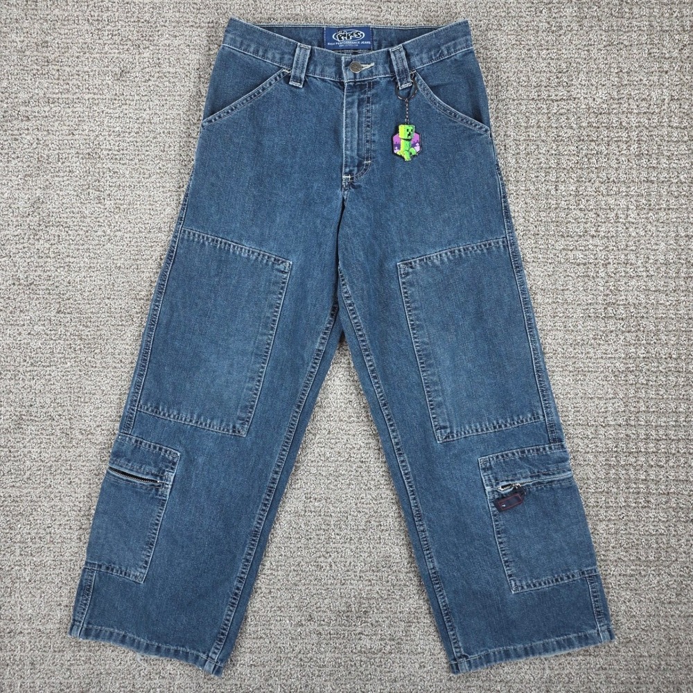 Lee Pipes Vintage Boys‎ Blue Denim Wide Leg Carpenter Jeans Size 12 26x26